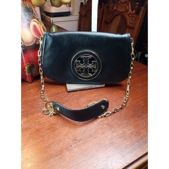 Tory Burch Crossbody Handbag Black Leather Shoulder Bag Clutch Purse Beautiful - Picture 6 of 10